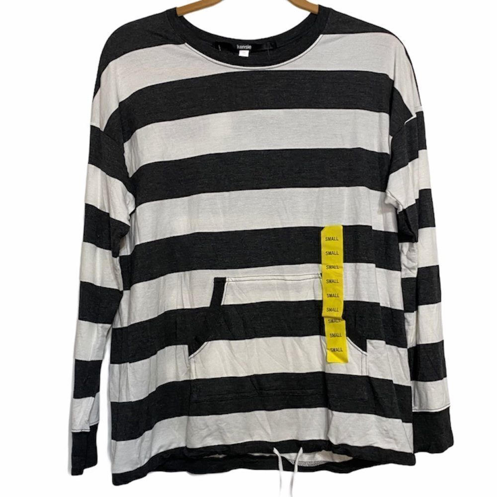 Kensie Black & White Striped Long Sleeve Top Womens S NWT